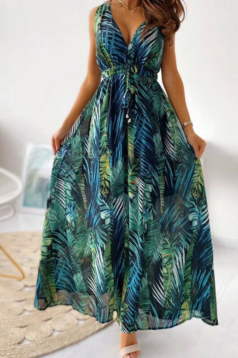 Casual Sleeveless Print Strap Dress - Image 4