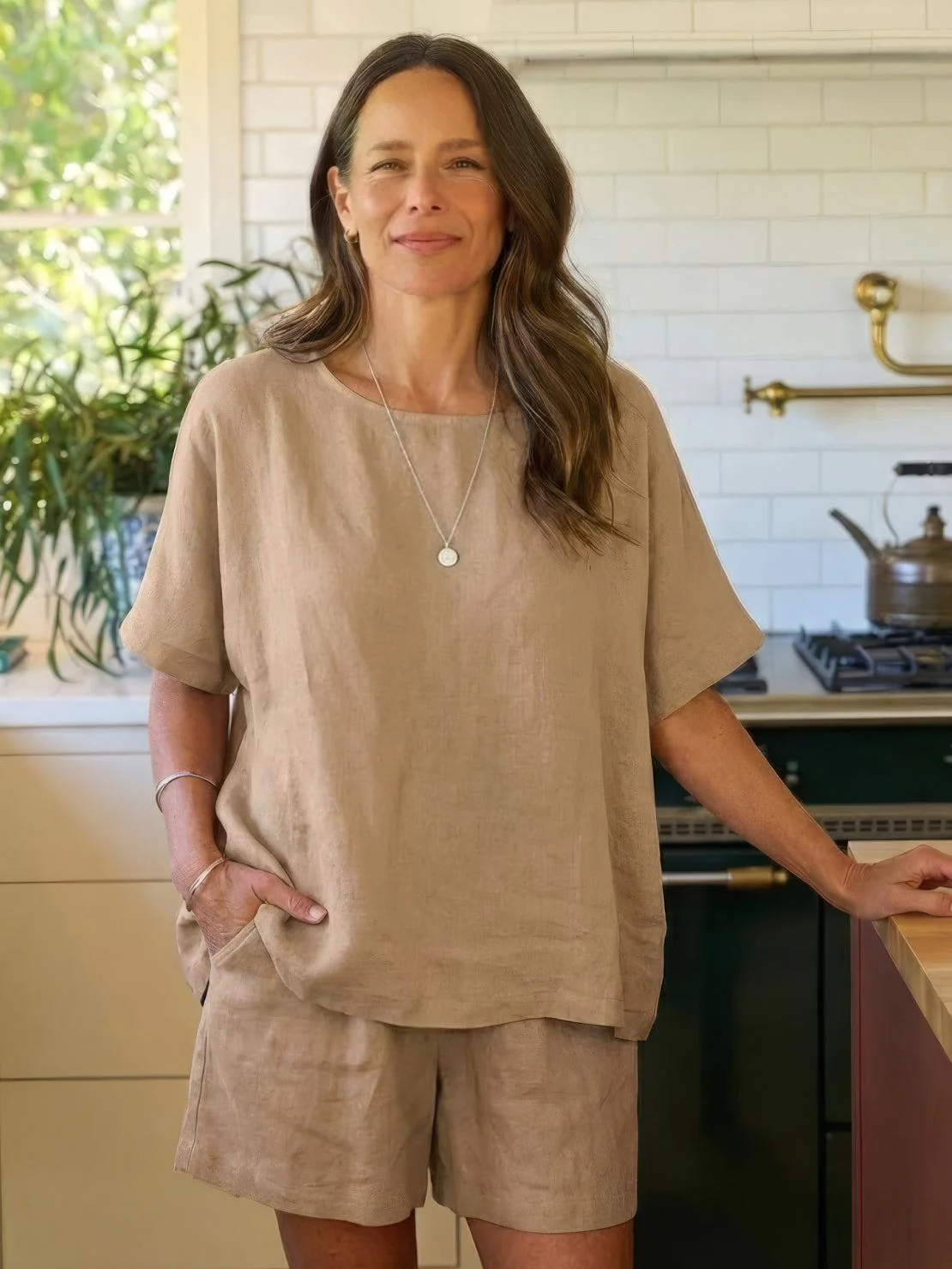 Comfy Linen-like Shirt & Shorts Two-Piece Set - Image 32