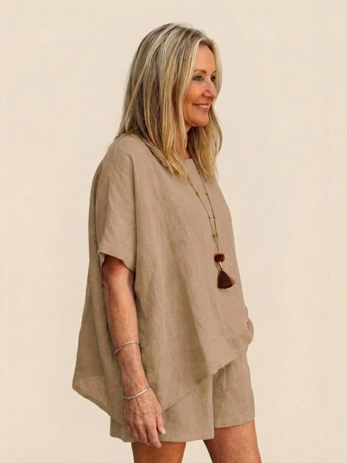 Comfy Linen-like Shirt & Shorts Two-Piece Set - Image 35
