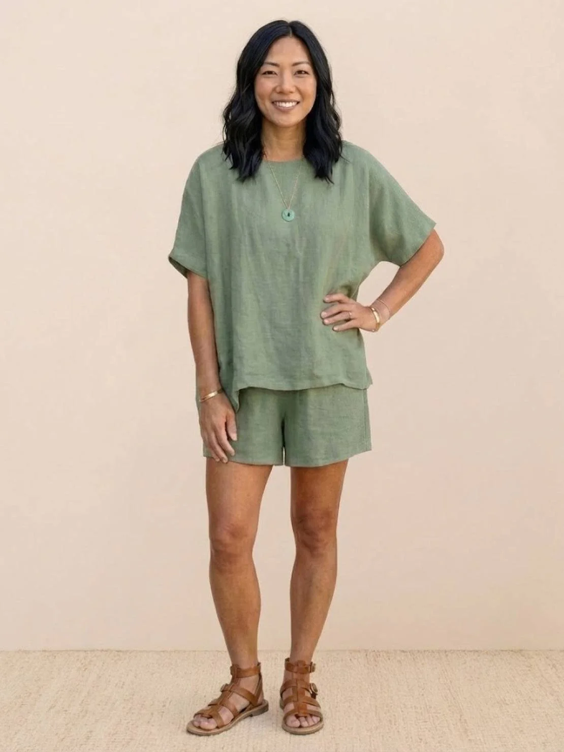 Comfy Linen-like Shirt & Shorts Two-Piece Set - Image 6