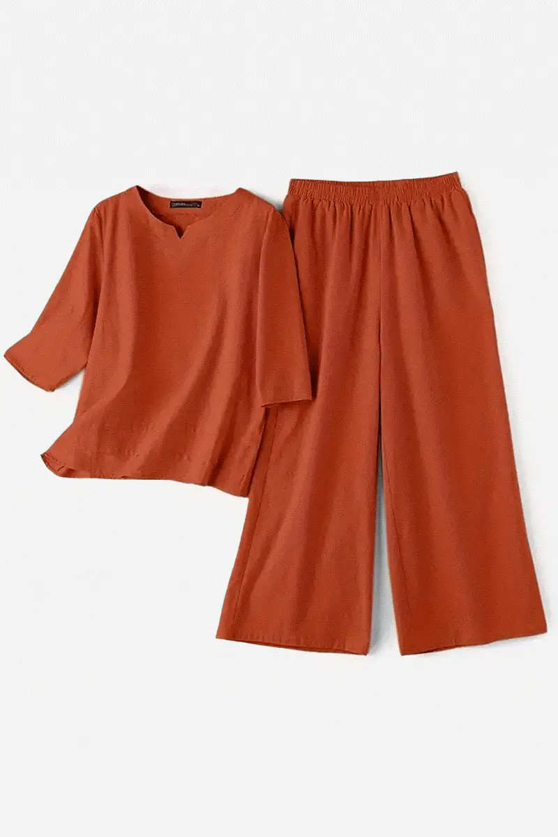 Cotton Casual Solid Color Pants Set - Image 10