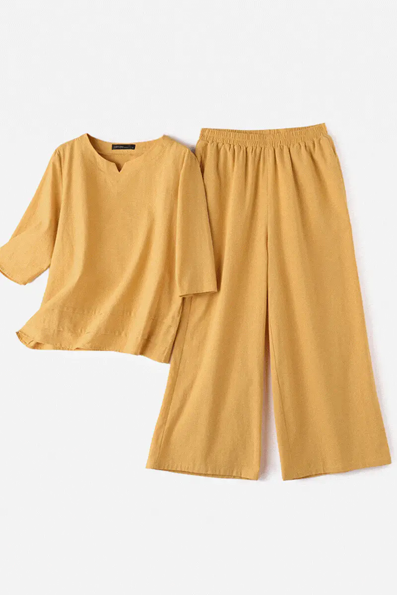 Cotton Casual Solid Color Pants Set - Image 4