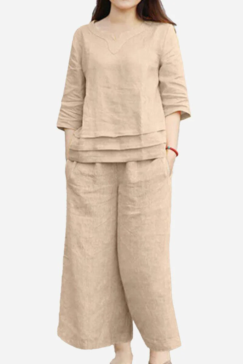 Cotton Casual Solid Color Pants Set - Image 5