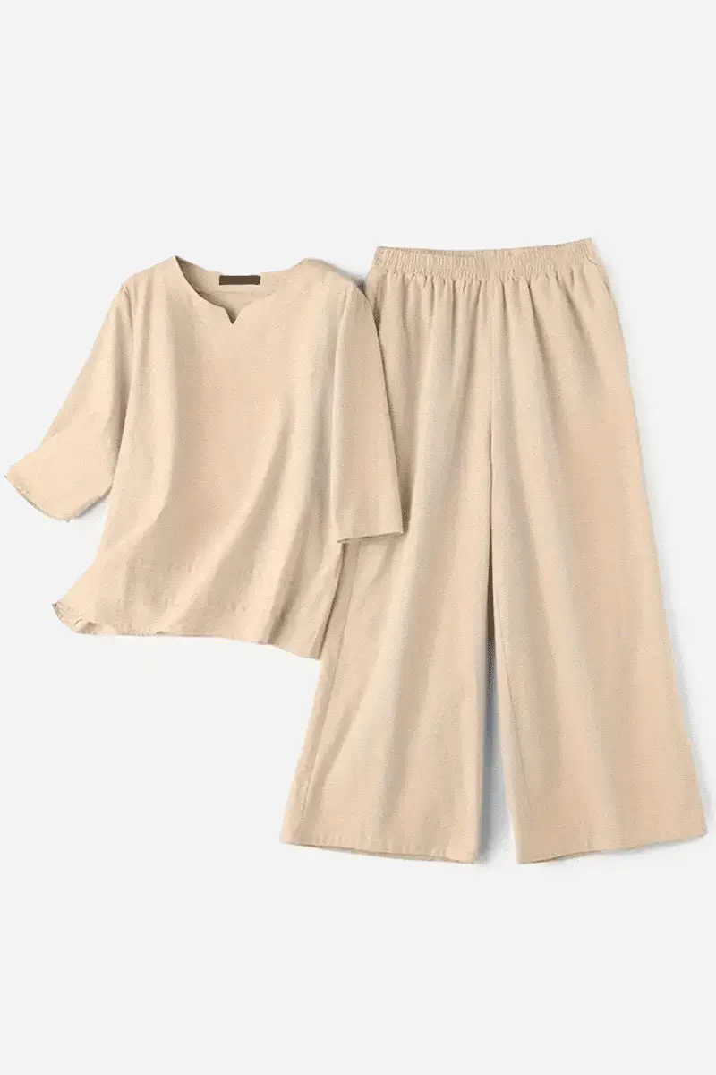 Cotton Casual Solid Color Pants Set - Image 6