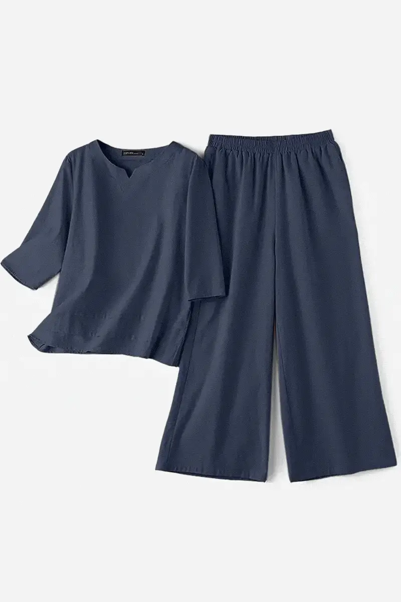 Cotton Casual Solid Color Pants Set - Image 8