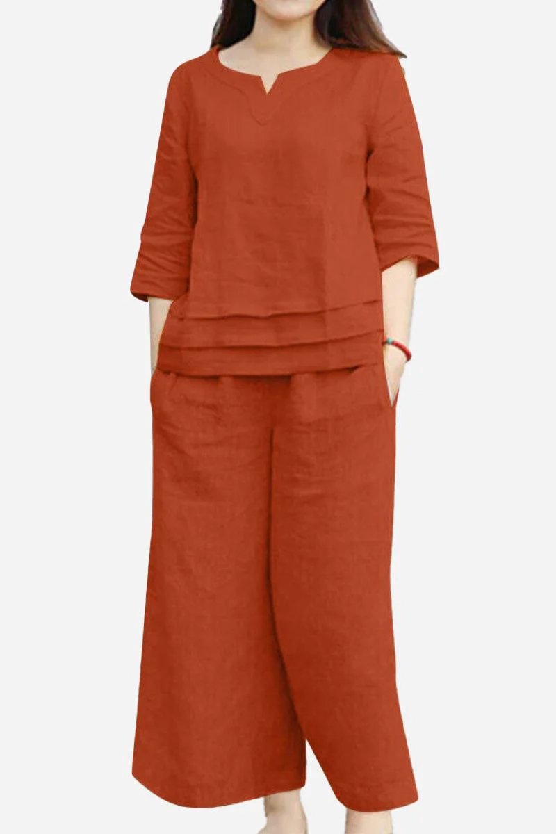 Cotton Casual Solid Color Pants Set - Image 9