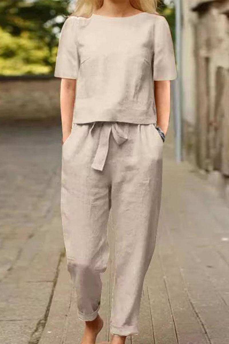 Cotton-Linen Blend Monochrome Two-Piece Set - Image 11