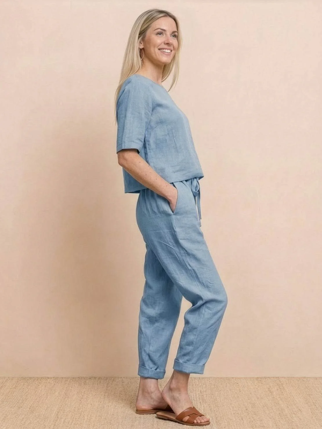 Cotton-Linen Blend Monochrome Two-Piece Set - Image 17