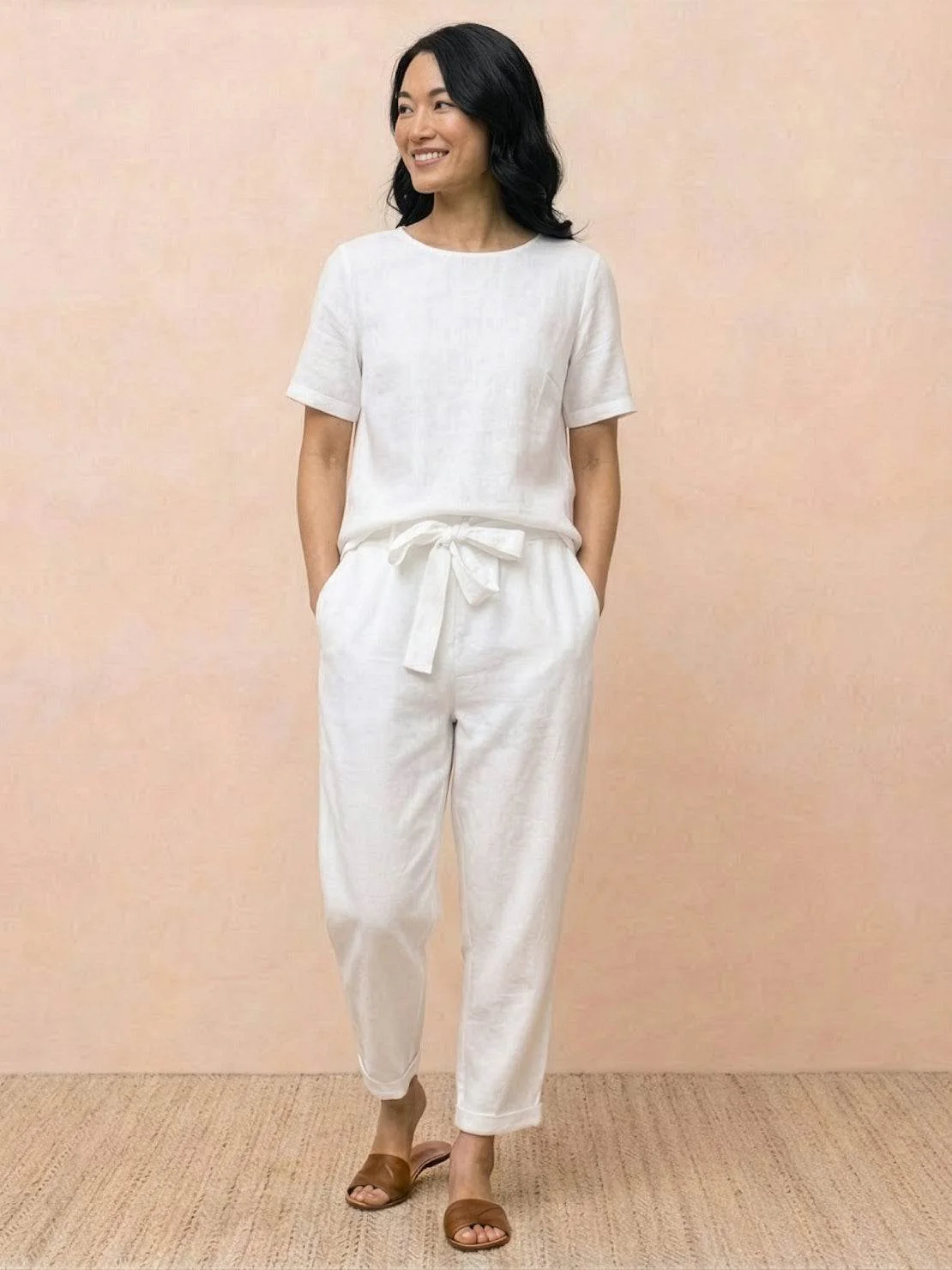 Cotton-Linen Blend Monochrome Two-Piece Set - Image 21