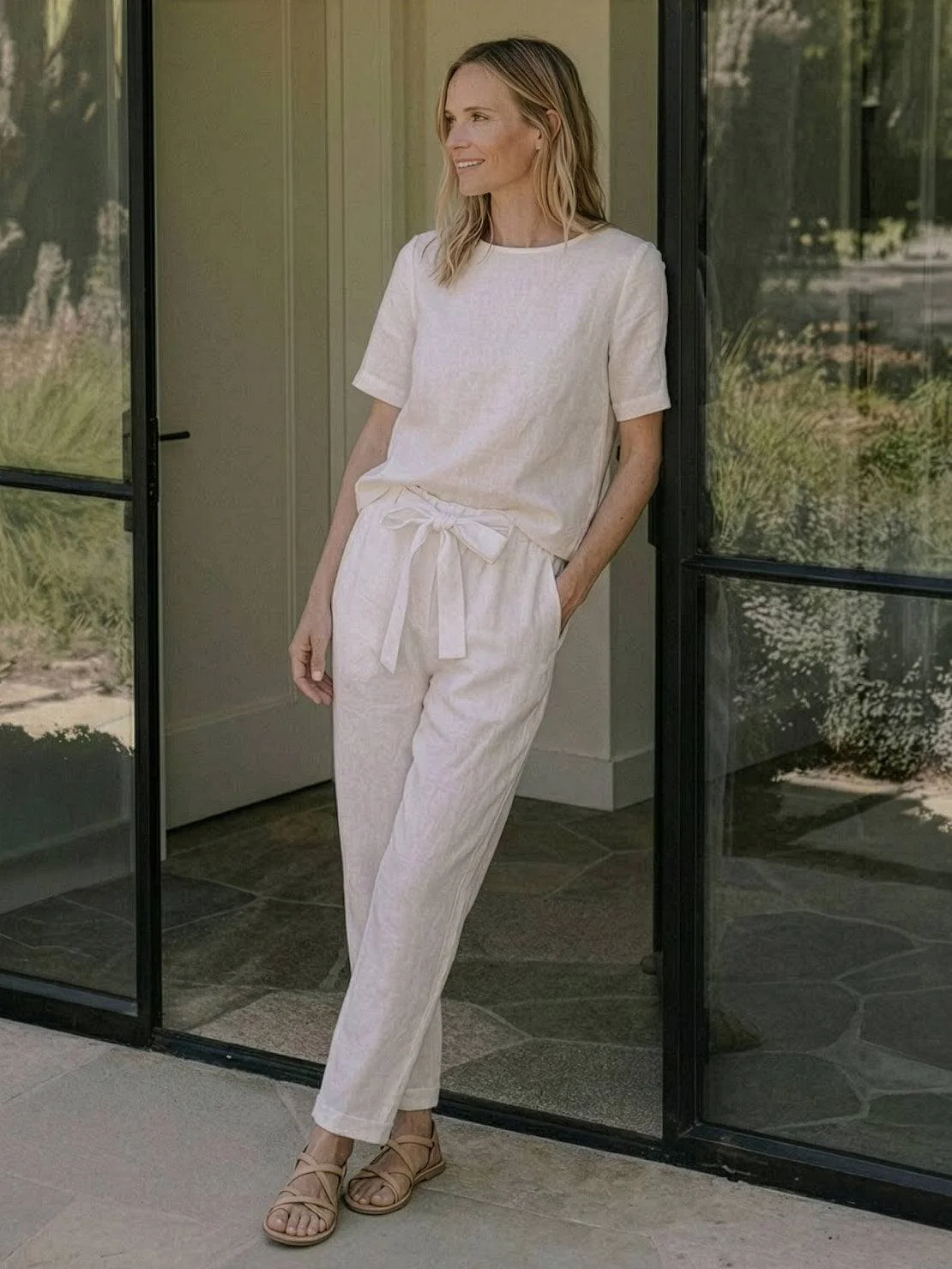Cotton-Linen Blend Monochrome Two-Piece Set - Image 22