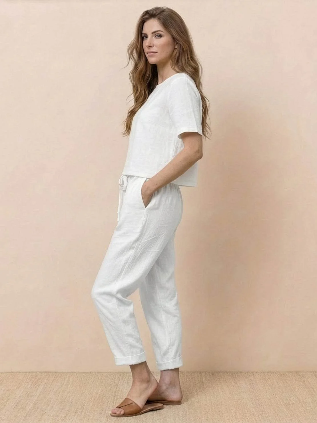 Cotton-Linen Blend Monochrome Two-Piece Set - Image 23
