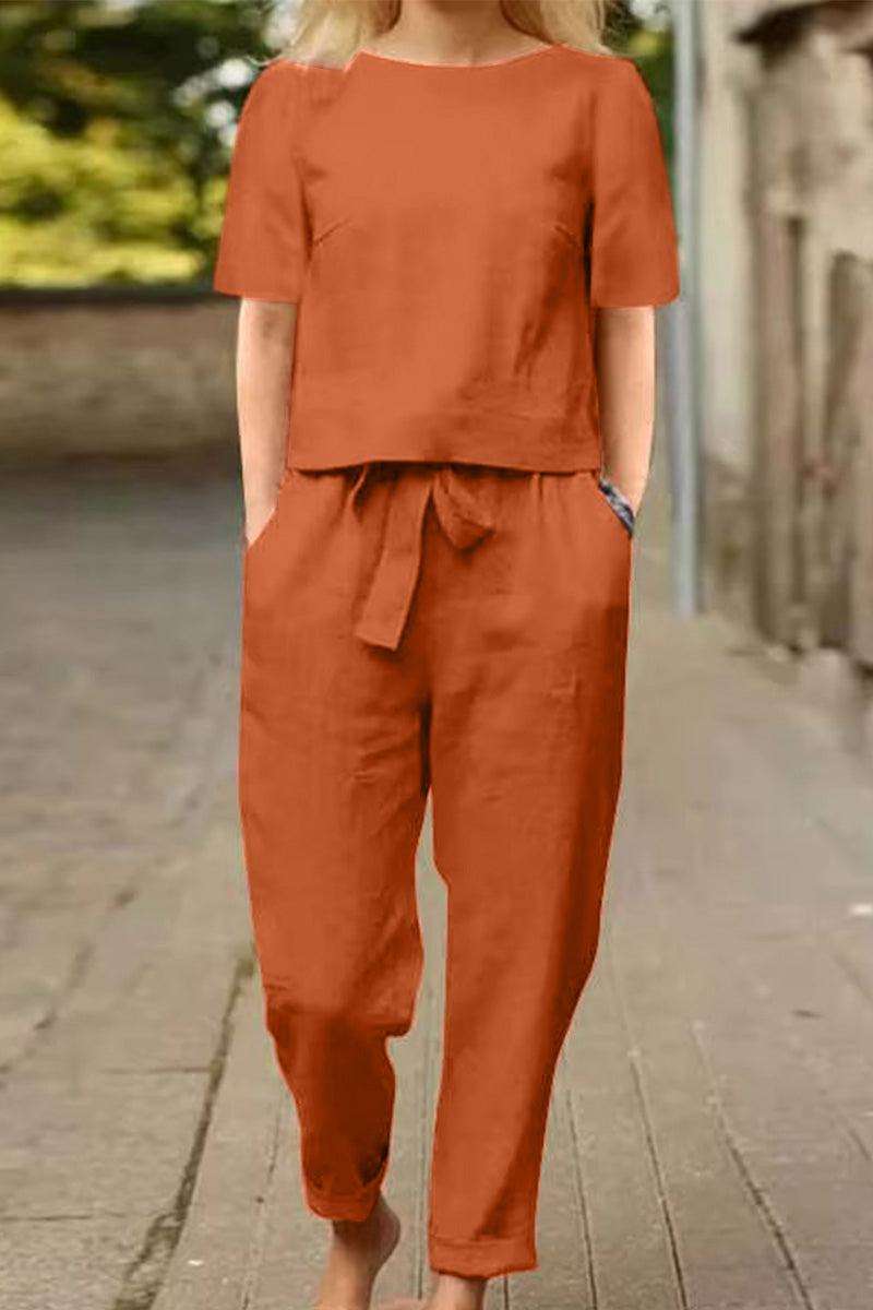 Cotton-Linen Blend Monochrome Two-Piece Set - Image 28