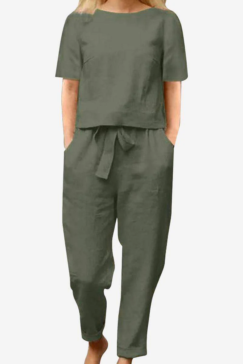 Cotton-Linen Blend Monochrome Two-Piece Set - Image 3