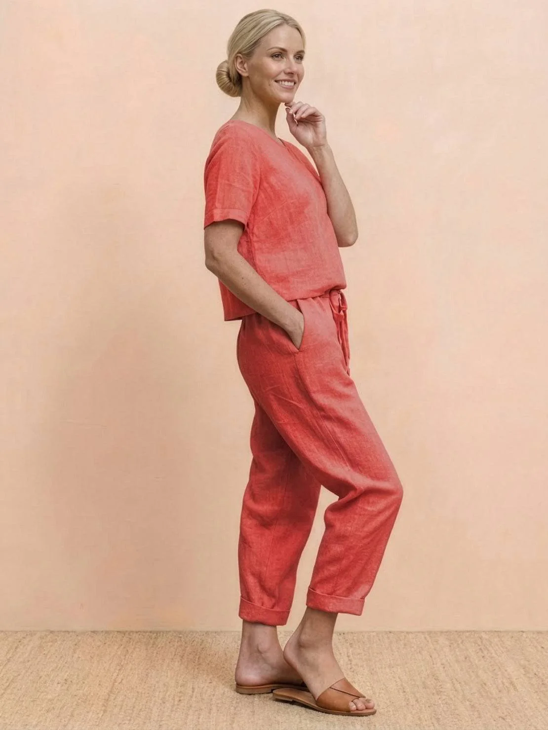 Cotton-Linen Blend Monochrome Two-Piece Set - Image 31