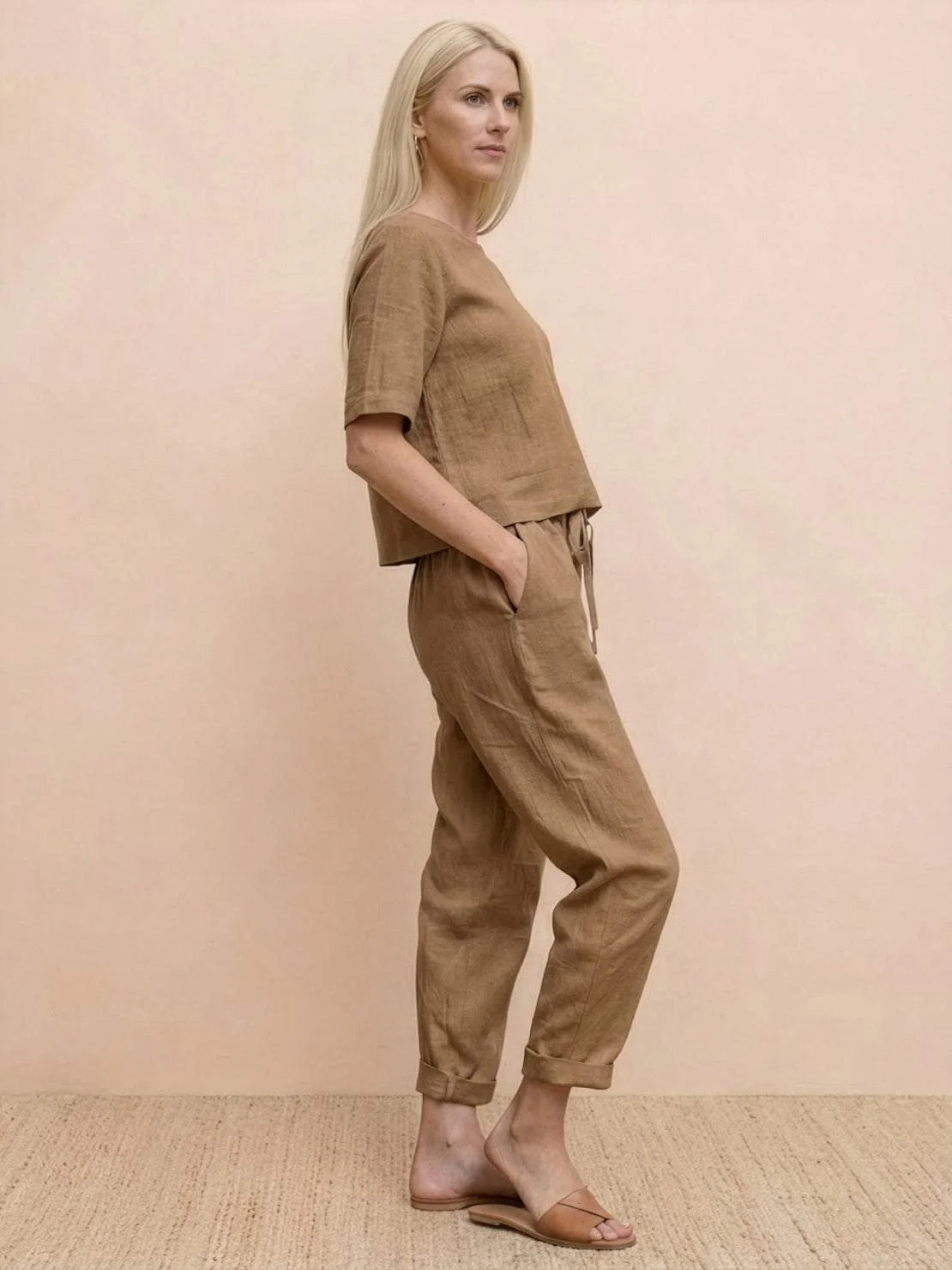 Cotton-Linen Blend Monochrome Two-Piece Set - Image 37