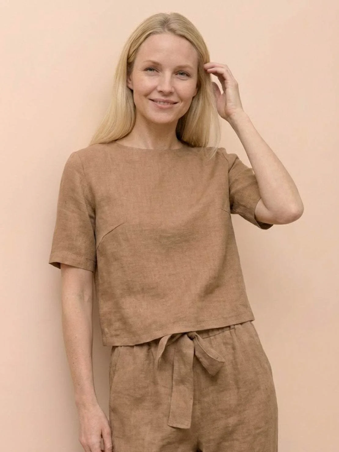 Cotton-Linen Blend Monochrome Two-Piece Set - Image 38