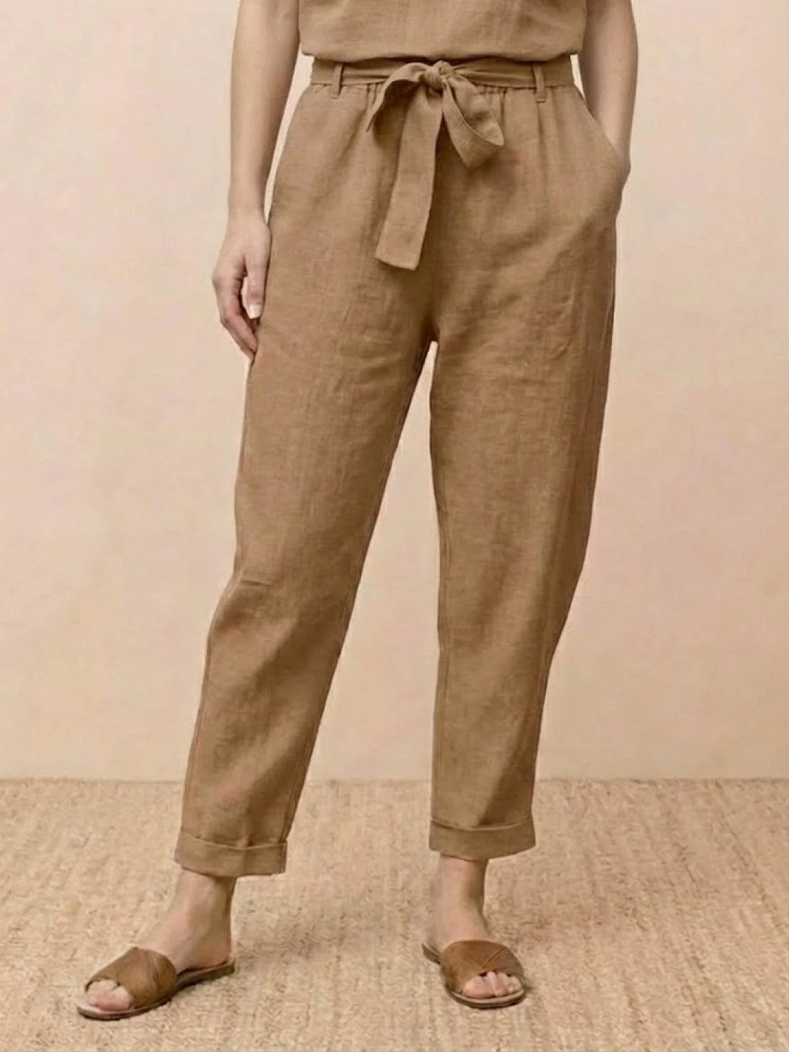 Cotton-Linen Blend Monochrome Two-Piece Set - Image 39