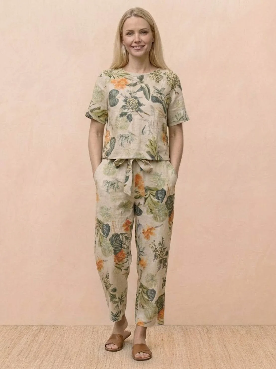 Cotton-Linen Blend Monochrome Two-Piece Set - Image 41