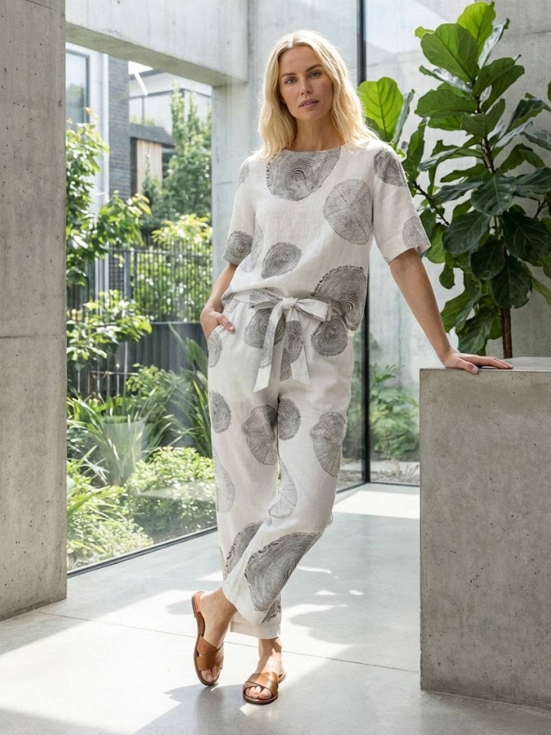 Cotton-Linen Blend Monochrome Two-Piece Set - Image 48