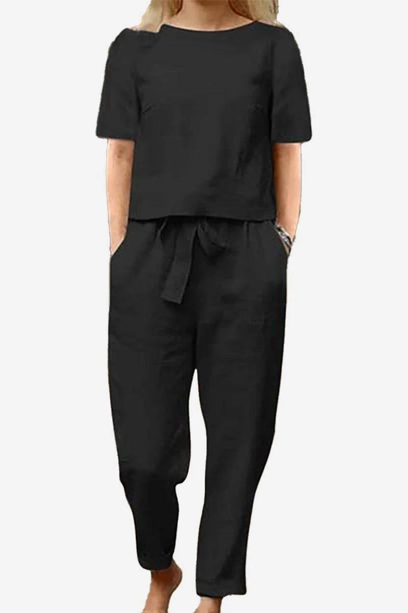 Cotton-Linen Blend Monochrome Two-Piece Set - Image 5