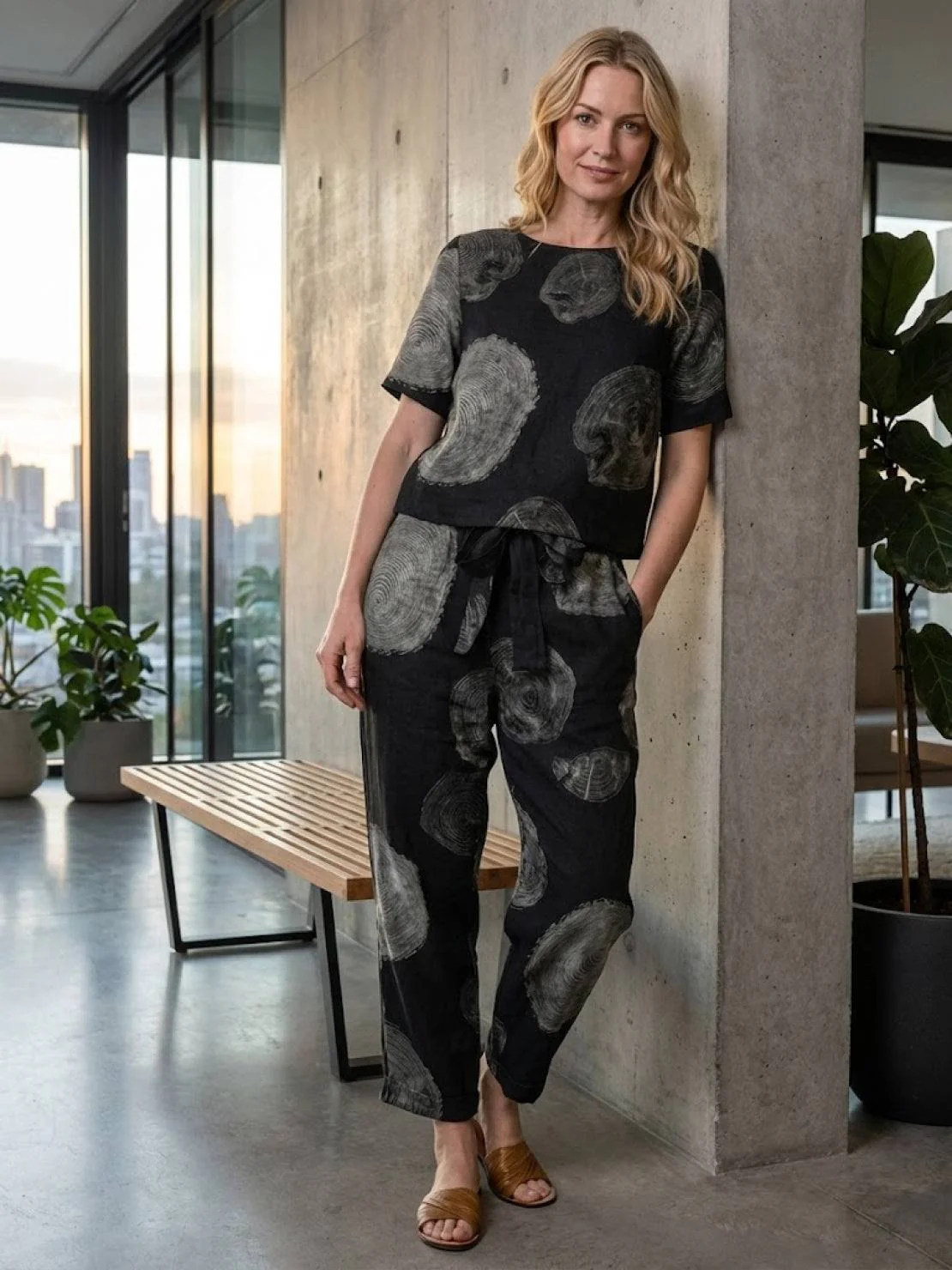 Cotton-Linen Blend Monochrome Two-Piece Set - Image 54