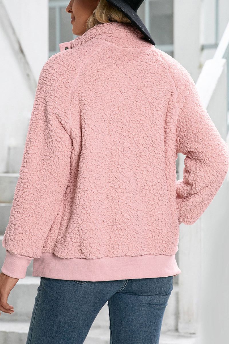Cozy Long Sleeve Button Sherpa Jacket - Image 3