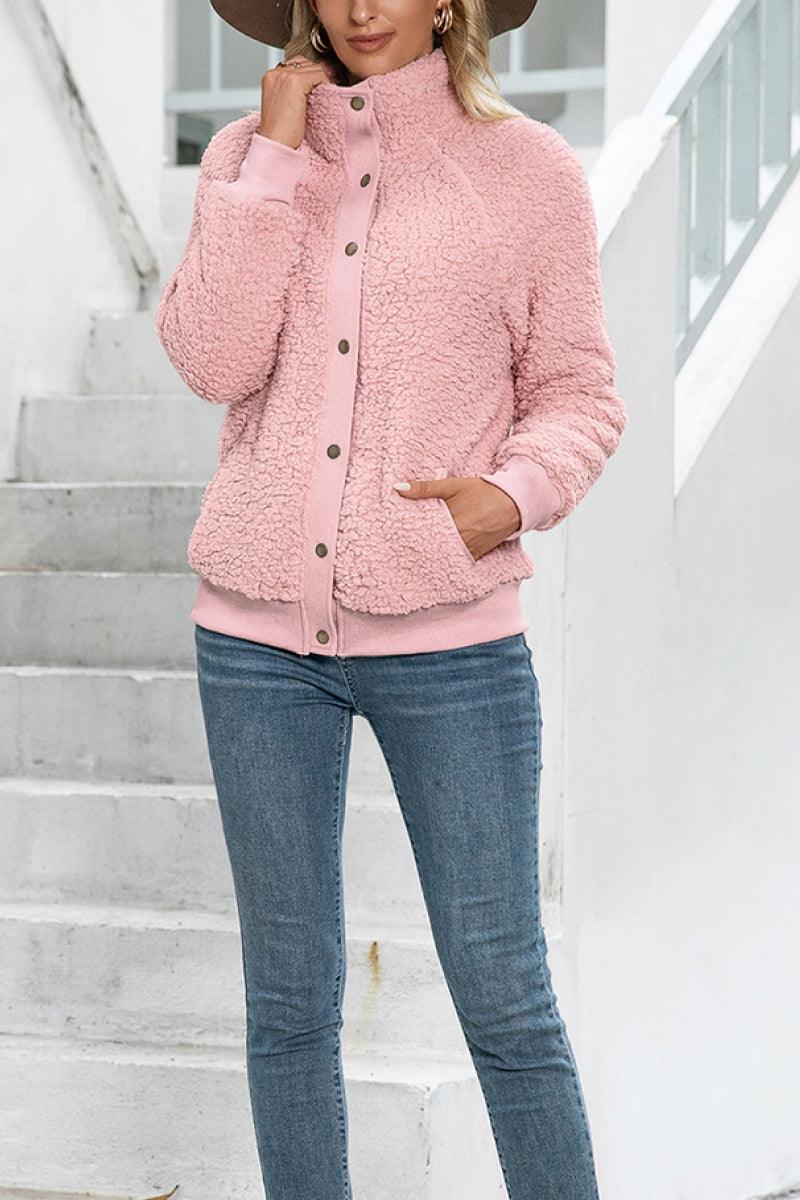 Cozy Long Sleeve Button Sherpa Jacket - Image 4