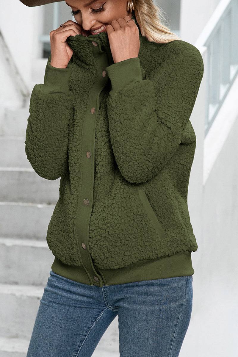 Cozy Long Sleeve Button Sherpa Jacket - Image 7