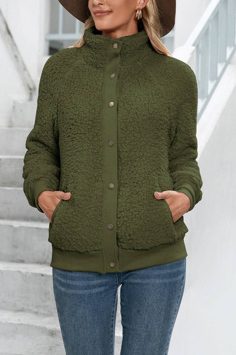 Cozy Long Sleeve Button Sherpa Jacket - Image 8