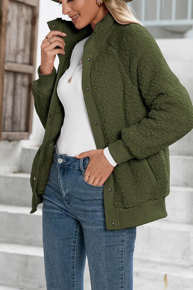 Cozy Long Sleeve Button Sherpa Jacket - Image 9
