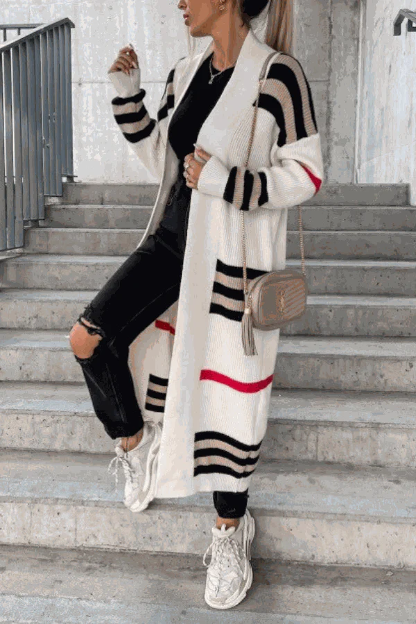 Cozy Striped Long Knitted Cardigan - Image 10