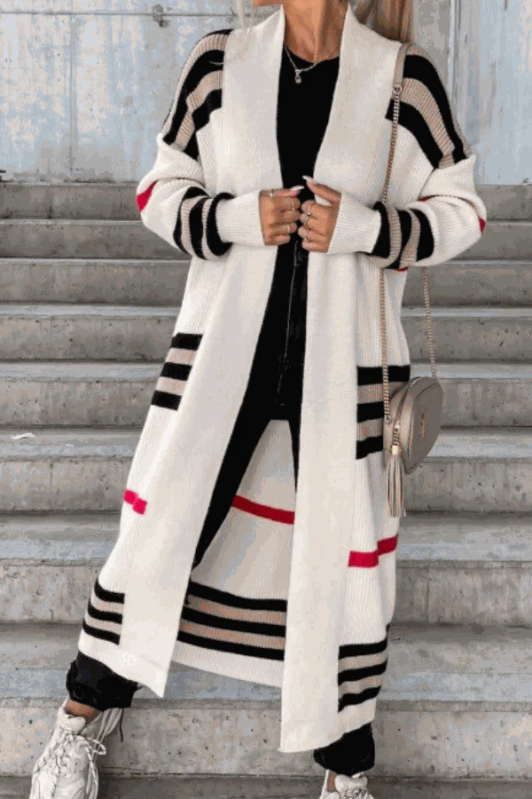 Cozy Striped Long Knitted Cardigan - Image 11