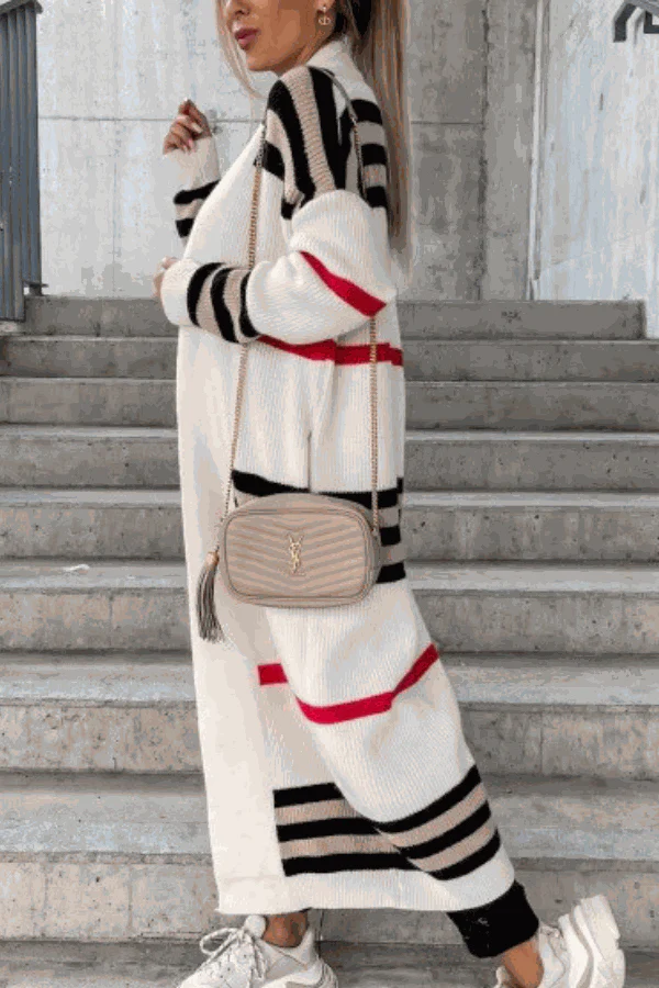Cozy Striped Long Knitted Cardigan - Image 12