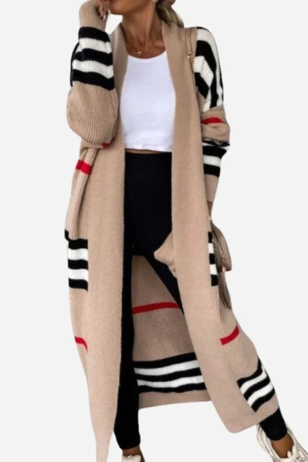 Cozy Striped Long Knitted Cardigan - Image 13