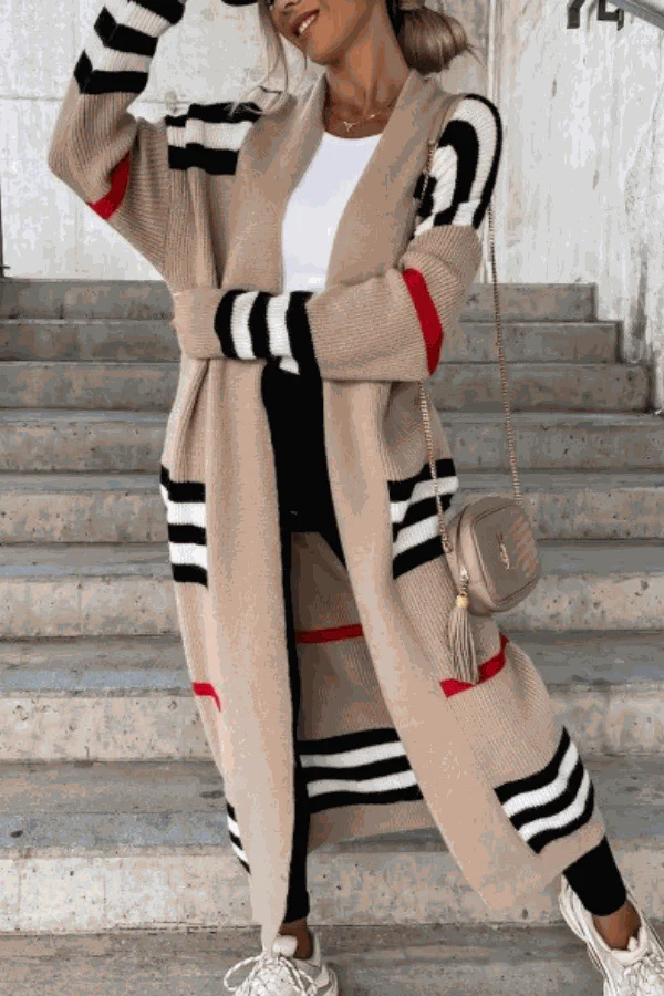 Cozy Striped Long Knitted Cardigan - Image 14