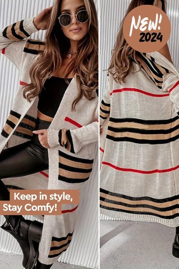 Cozy Striped Long Knitted Cardigan - Image 6