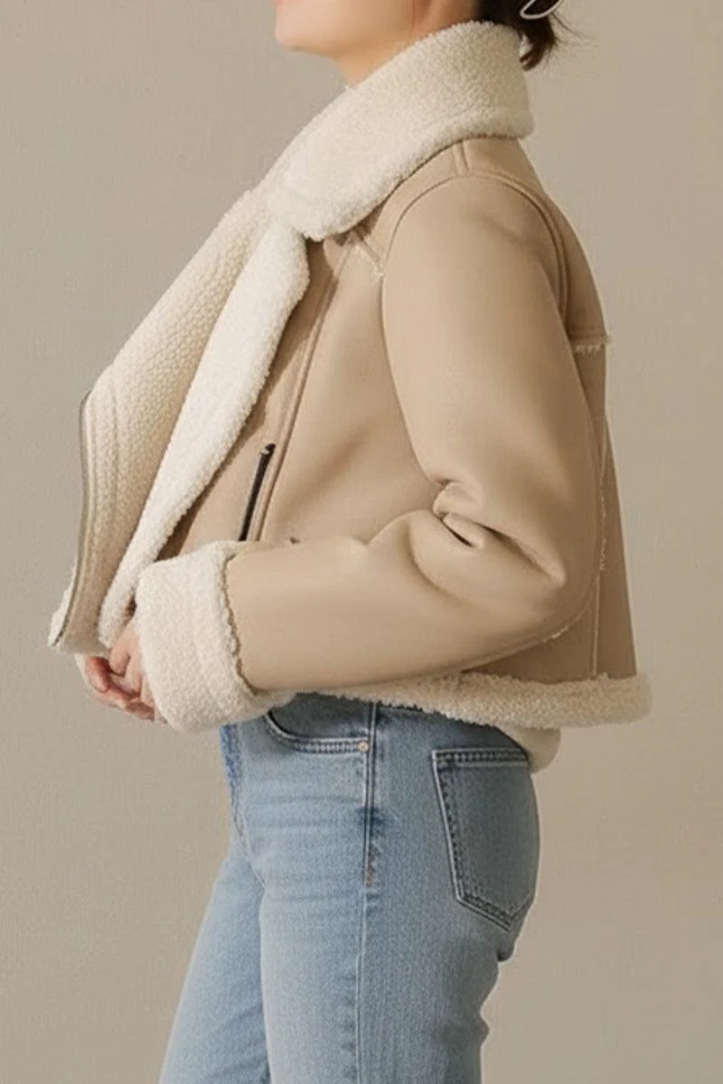 Cropped Faux Leather Sherpa Jacket - Image 10