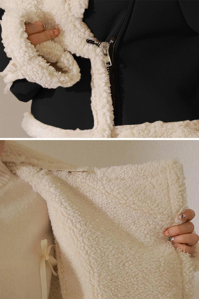 Cropped Faux Leather Sherpa Jacket - Image 4