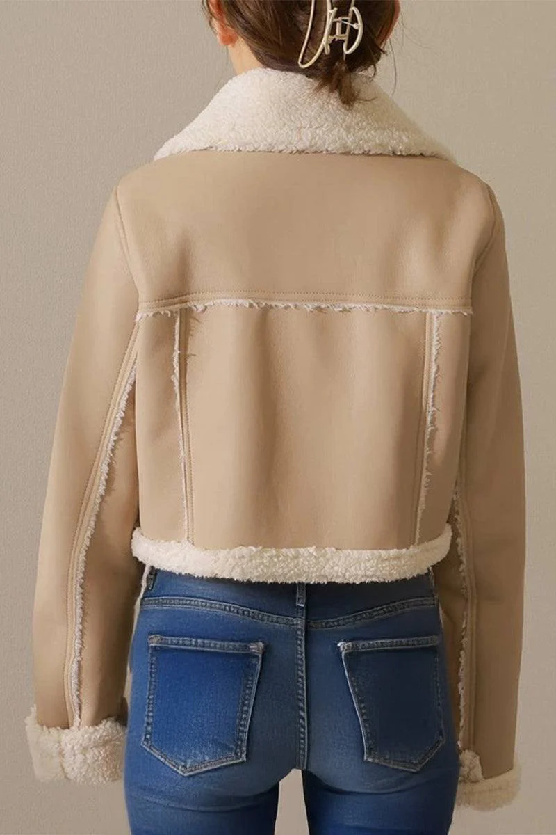 Cropped Faux Leather Sherpa Jacket - Image 9