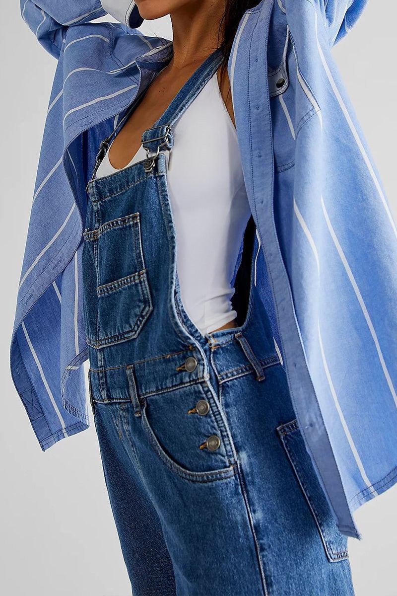 Denim-look, Tapered-leg Adjustable Bib Overalls - Image 4