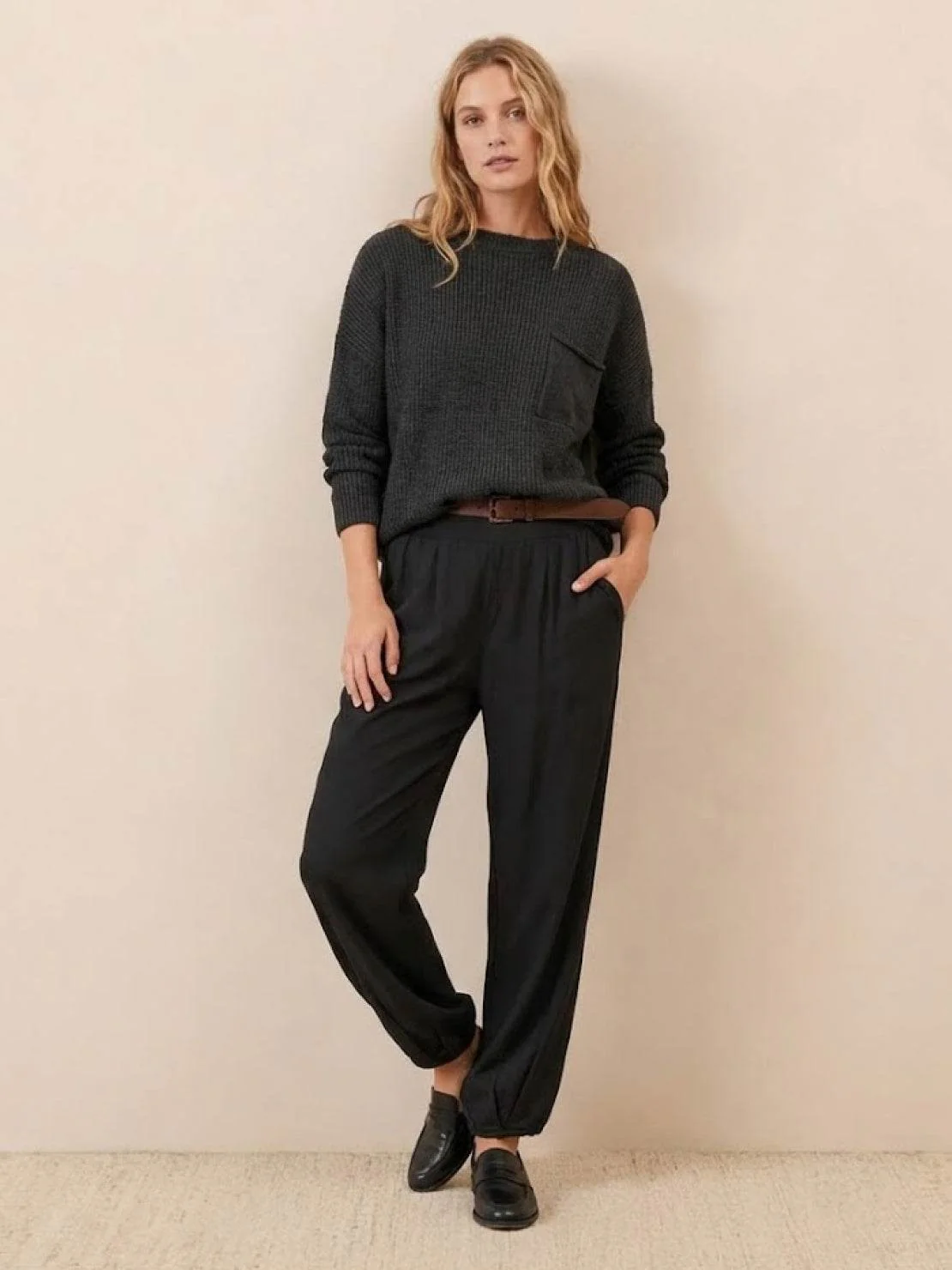 European Minimalism: Relaxed Sweater Top And Trouser Set - Image 25