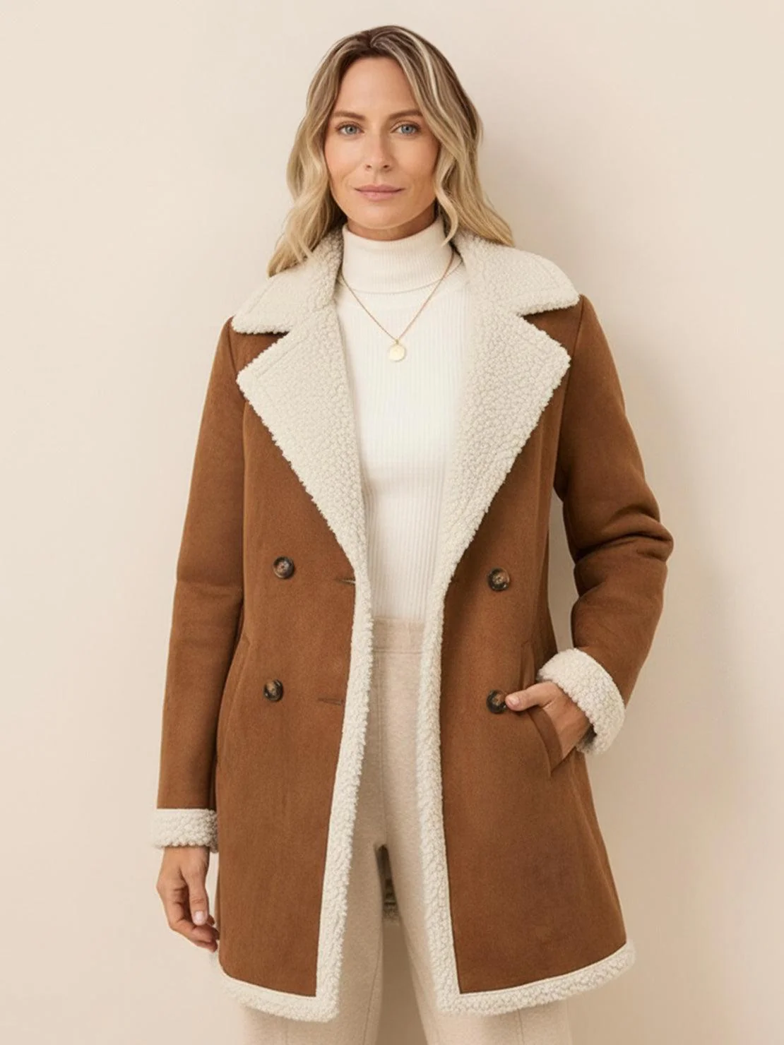 Faux Suede Sherpa Coat - Image 13