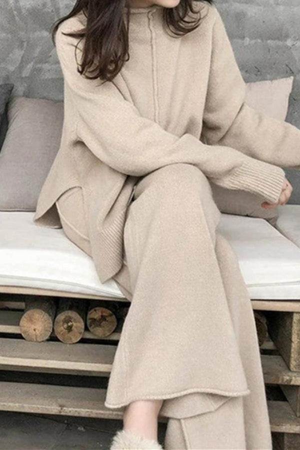 Feel Cozy but Stay in Style: High Neck Sweater Wide Leg Pant Set - Image 3
