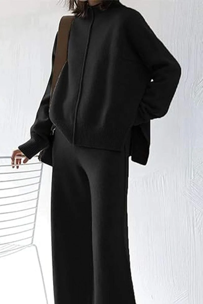 Feel Cozy but Stay in Style: High Neck Sweater Wide Leg Pant Set - Image 5