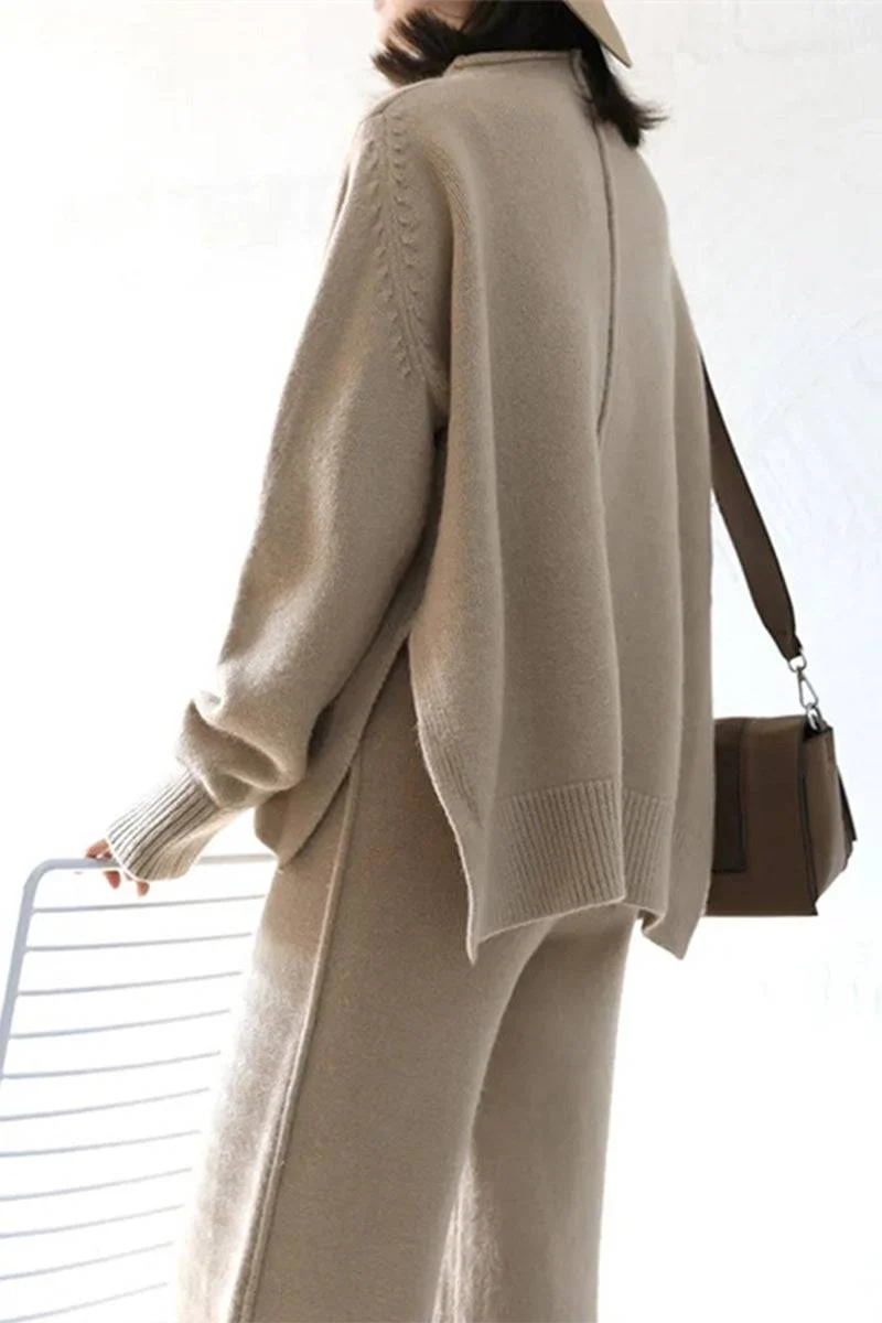 Feel Cozy but Stay in Style: High Neck Sweater Wide Leg Pant Set - Image 6