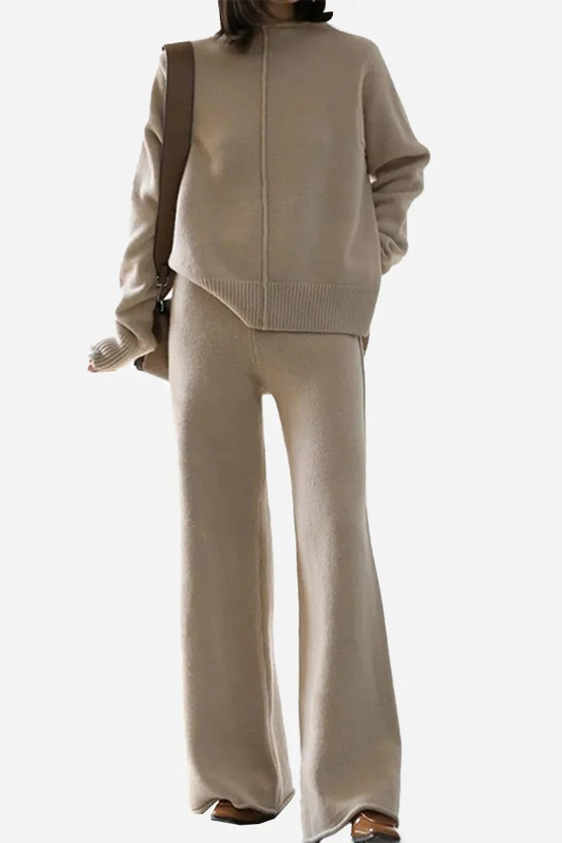 Feel Cozy but Stay in Style: High Neck Sweater Wide Leg Pant Set - Image 7