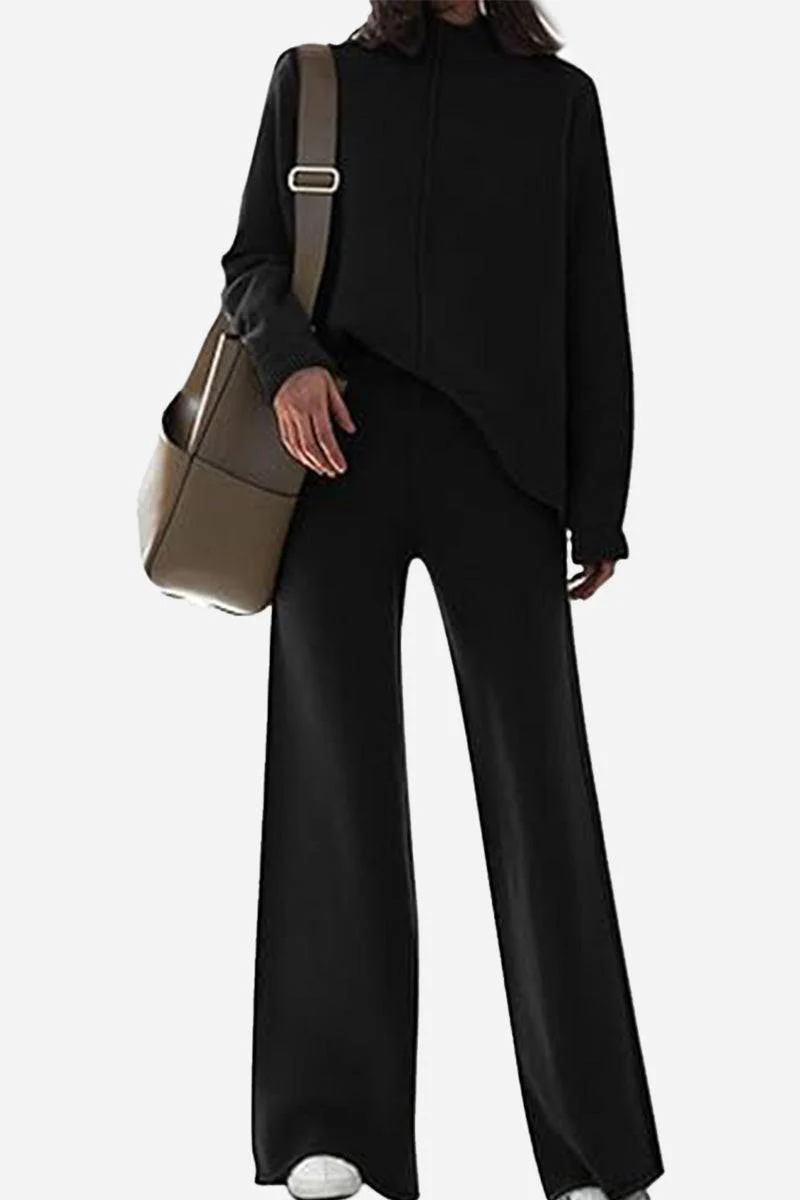 Feel Cozy but Stay in Style: High Neck Sweater Wide Leg Pant Set - Image 9