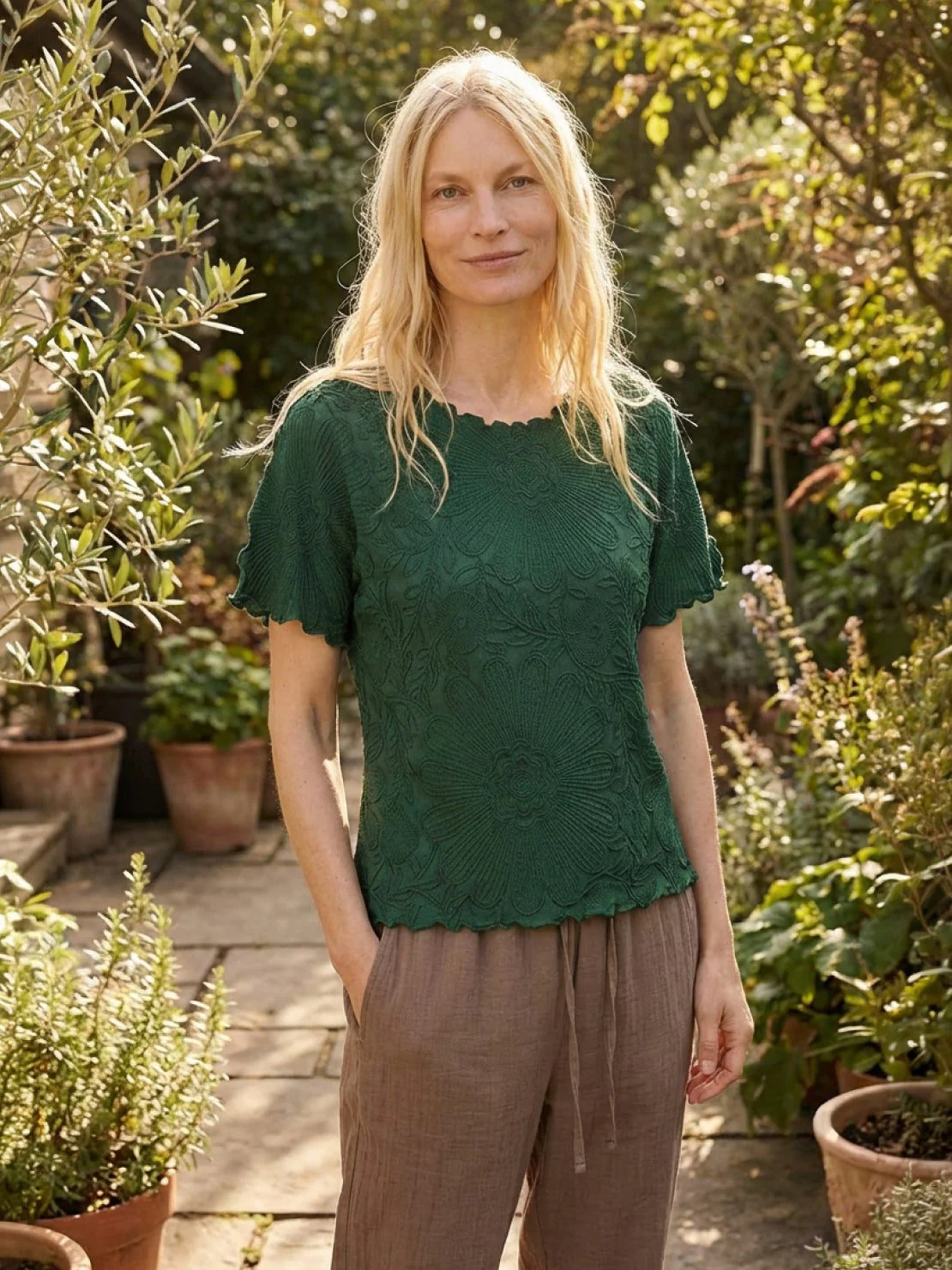 Floral Jacquard Pleated Top - Image 14