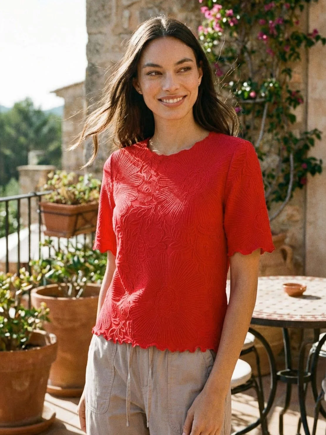 Floral Jacquard Pleated Top - Image 26