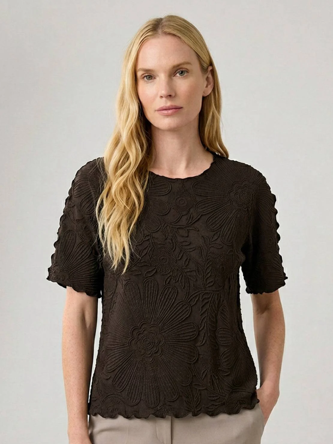 Floral Jacquard Pleated Top - Image 31